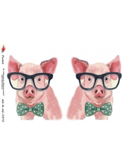 Новогодняя рисовая бумага для декупажа Свинья в очках, формат А5, Россия