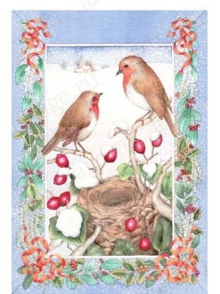 Рисовая новогодняя бумага для декупажа Рождество, птицы, формат А5