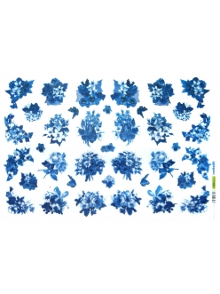 Рисовая бумага для декупажа Голубые цветы, 35х50 см, Renkalik 