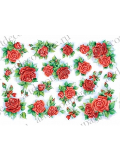 Рисовая бумага для декупажа Красные розы, 35х50 см, Renkalik 