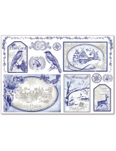 Рисовая бумага для декупажа Stamperia DFS294 "Синие новогодние открытки", 33x48 см