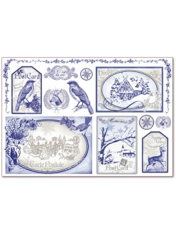 Рисовая бумага для декупажа Синие новогодние открытки, 33x48 см, Stamperia 