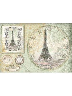 Рисовая бумага для декупажа Часы Эйфелева башня, 33x48 см, Stamperia DFS347