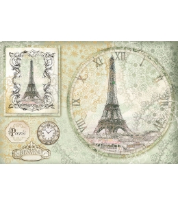 Рисовая бумага для декупажа Stamperia DFS347 "Часы Эйфелева башня", 33x48 см