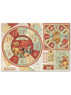 Рисовая бумага для декупажа Мишки Тедди, часы, 33x48 см, Stamperia 