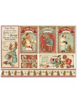Рисовая бумага для декупажа Мишки Тедди, открытки, 33x48 см, Stamperia 