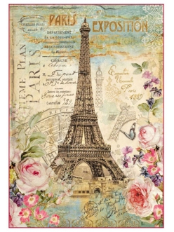 Рисовая бумага для декупажа Париж, Эйфелева башня, 33x48 см, Stamperia