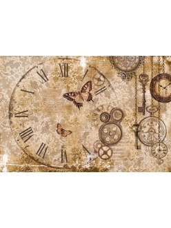 Рисовая бумага для декупажа Часы, кружево, бабочки, 33х48 см, Stamperia 