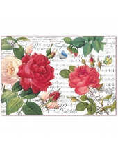 Рисовая бумага для декупажа Stamperia DFS397 "Красные розы и ноты", 33х48 см