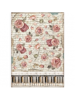Рисовая бумага для декупажа Страсть - розы и пианино, Stamperia формат А3