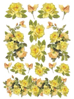 Рисовая бумага для декупажа Желтые розы, формат А4, Stamperia DFSA4017