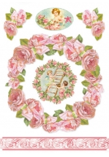 Рисовая бумага для декупажа Stamperia DFSA4029 "Венок из роз, ангелы", формат А4