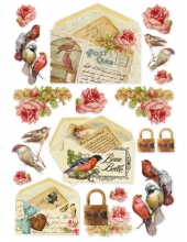Рисовая бумага для декупажа Stamperia DFSA4035 "Открытки с птицами", формат А4