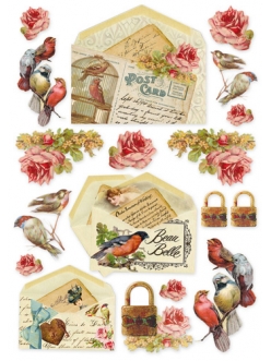 Рисовая бумага для декупажа Stamperia DFSA4035 "Открытки с птицами", формат А4