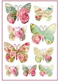 Рисовая бумага для декупажа Цветы и бабочки, формат А4,  Stamperia DFSA4069