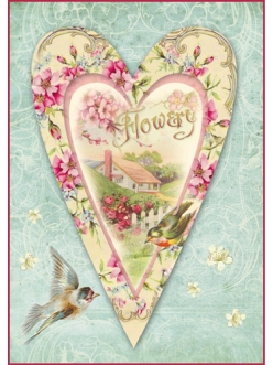 Рисовая бумага для декупажа Stamperia Сердце с цветами, формат А4