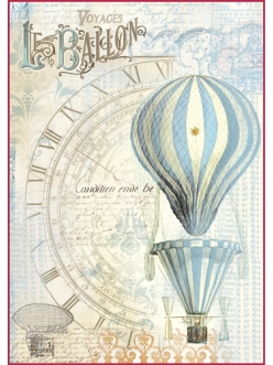 Рисовая бумага для декупажа Воздушный шар, голубой, формат А4, Stamperia 