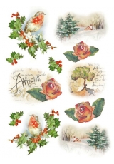 Рисовая бумага для декупажа Stamperia DFSA4147 "Зимние пейзажи, птицы и розы", формат А4