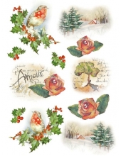 Рисовая бумага для декупажа Stamperia DFSA4147 "Зимние пейзажи, птицы и розы", формат А4