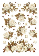Рисовая бумага для декупажа Stamperia DFSA4152 "Белые розы", формат А4
