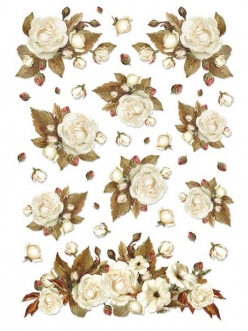 Рисовая бумага для декупажа Stamperia DFSA4152 Белые розы, формат А4