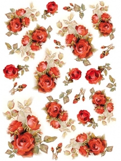 Рисовая бумага для декупажа Красные розы, формат А4, Stamperia DFSA4154