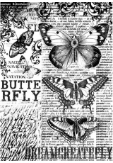 Рисовая бумага для декупажа Stamperia DFSA4168 "Бабочки на фоне текста", формат А4