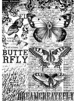 Рисовая бумага для декупажа Бабочки на фоне текста, формат А4, Stamperia DFSA4168