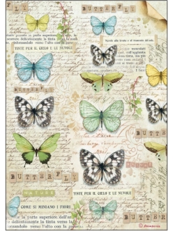 Рисовая бумага для декупажа Бабочки и текст, Stamperia DFSA4178, формат А4