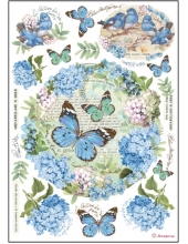 Рисовая бумага для декупажа Stamperia DFSA4183 "Гортензии и бабочки", формат А4