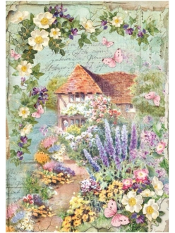 Рисовая бумага для декупажа Домик в цветущем саду, Stamperia формат А4