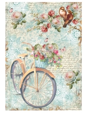 Рисовая бумага для декупажа Stamperia DFSA4238 "Велосипед с корзиной цветов", формат А4