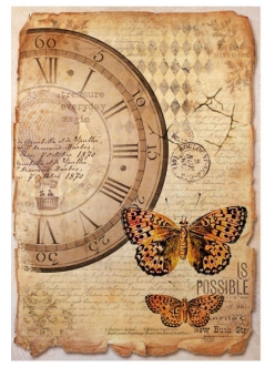 Рисовая бумага для декупажа Часы и бабочки, Stamperia формат А4