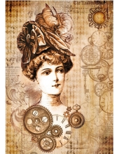 Рисовая бумага для декупажа Stamperia DFSA4268 "Стимпанк женщина в шляпе", формат А4