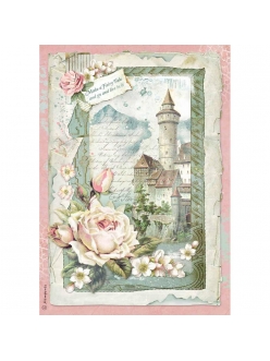 Рисовая бумага для декупажа Замок и розы, Stamperia формат А4