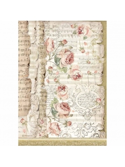 Рисовая бумага для декупажа Розы и ноты, Stamperia формат А4