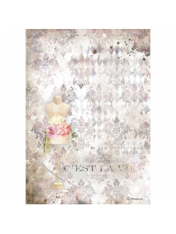Рисовая бумага для декупажа Романтические нити - розовый манекен, Stamperia формат А4