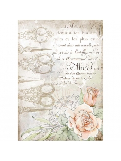 Рисовая бумага для декупажа Романтические нити - ножницы и розы, Stamperia формат А4