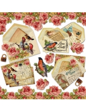 Рисовая салфетка для декупажа Stamperia DFT226 "Старые письма, птицы, розы", 50х50 см