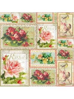 Рисовая салфетка для декупажа Розы на открытках, 50х50 см, Stamperia DFT241