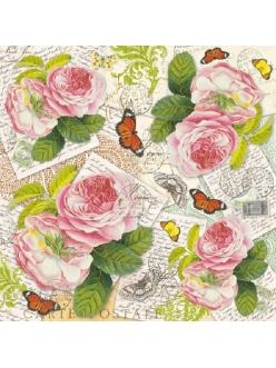 Рисовая салфетка для декупажа Розы, открытки, бабочки,  50х50 см, Stamperia DFT242