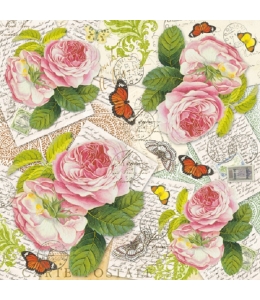 Рисовая салфетка для декупажа Stamperia DFT242 "Розы, открытки, бабочки",  50х50 см