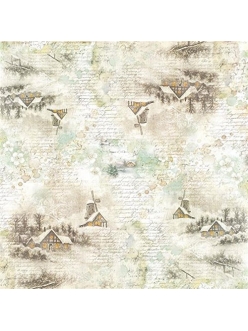 Рисовая салфетка для декупажа Зимний пейзаж и текст, 50х50 см, Stamperia 