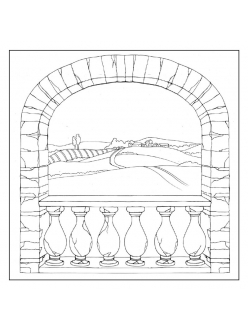 Салфетка рисовая с контуром рисунка Деревенская арка Stamperia DFTM17, 50х50 см