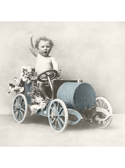 Новогодняя салфетка для декупажа Мальчик на машинке, 33х33 см, Sagen Vintage Design, Норвегия