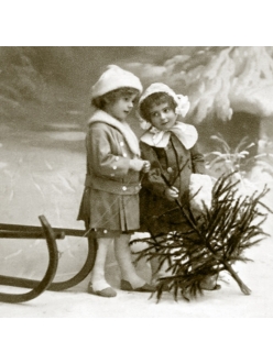 Новогодняя салфетка для декупажа Девочки с ёлочкой, 33х33 см, Sagen Vintage Design, Норвегия
