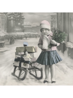 Новогодняя салфетка для декупажа Девочка с подарками, 33х33 см, Sagen Vintage Design, Норвегия