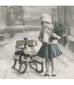 Салфетка для декупажа SVD80038 "Девочка с подарками", 33х33 см, Sagen Vintage Design, Норвегия
