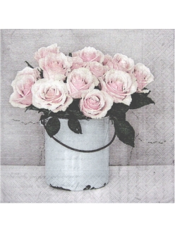 Салфетка для декупажа Ведерко с розами, 25х25 см, Sagen Vintage Design, Норвегия