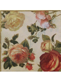 Салфетка для декупажа, S0058, "Розы на светлом фоне", 33х33 см